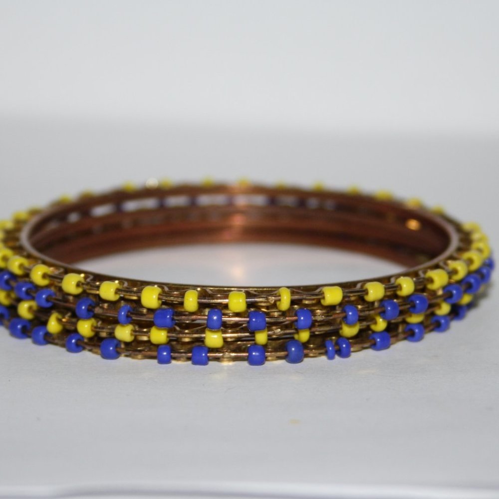 💛🔵 Beautiful Gold, Yellow + Blue Bangle Set (2⅝" Wide) 🔵💛